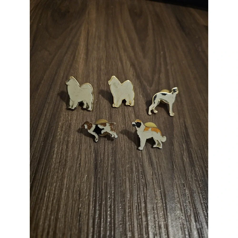 Dog Breed Enamel Lapel Pin Brooch Lot 5pc Multicolor Gold Tone Animal Pins